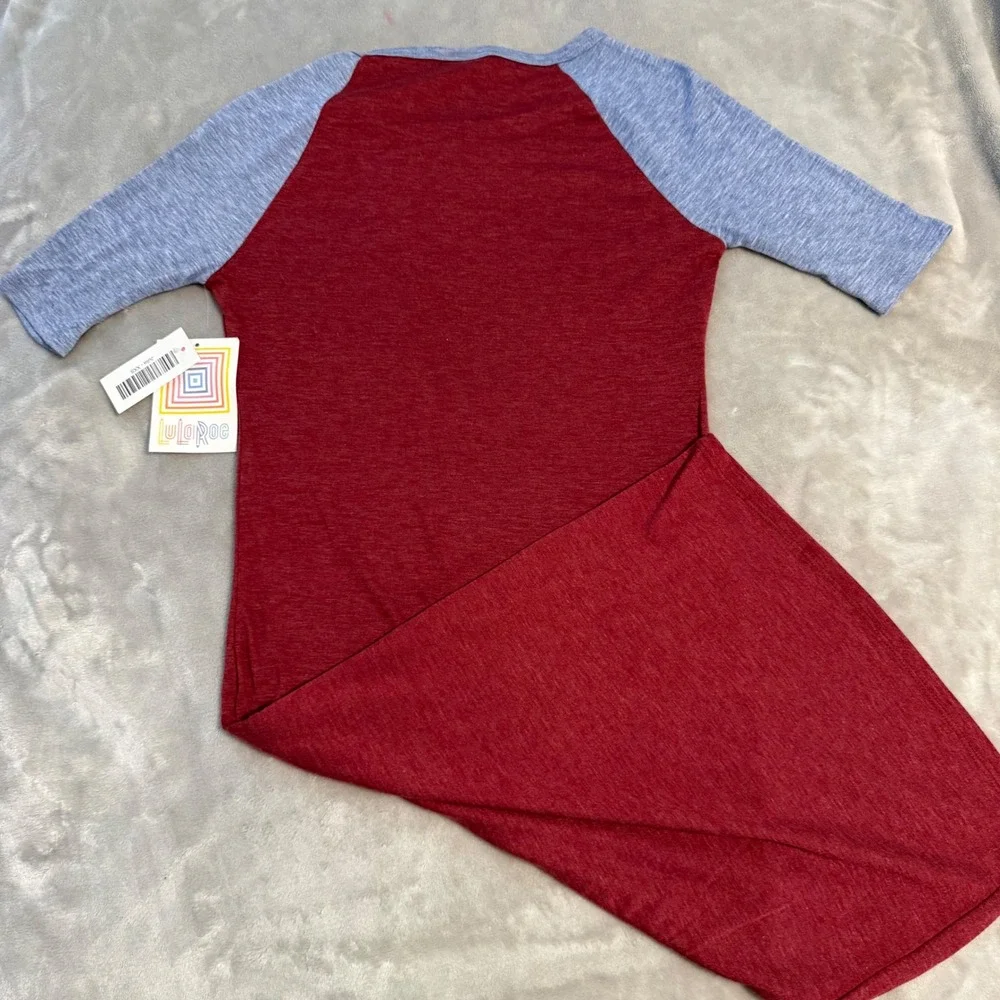 LuLaRoe Julia Dress XXS‎ Red Blue Raglan Sleeve Bodycon NWT
